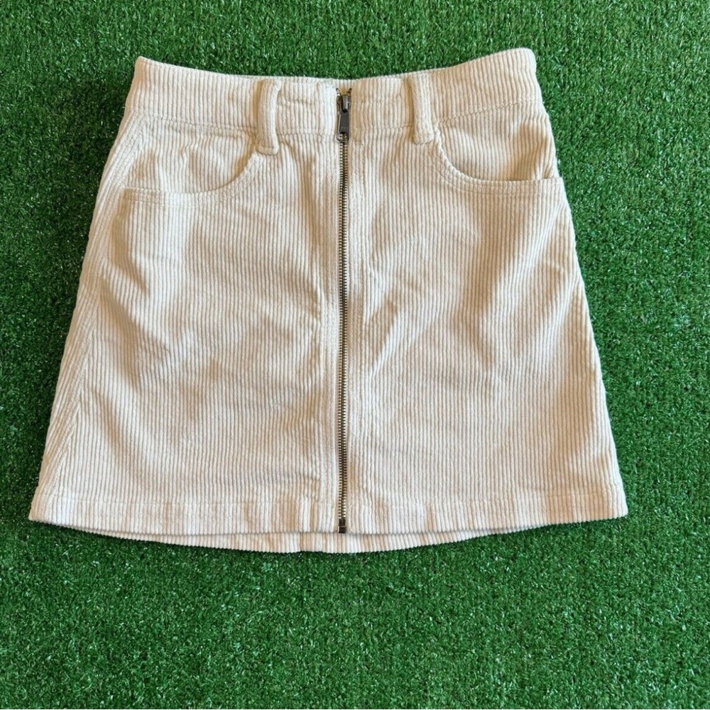 American Eagle Outfitters Corduroy Zip Up Skirt Cream